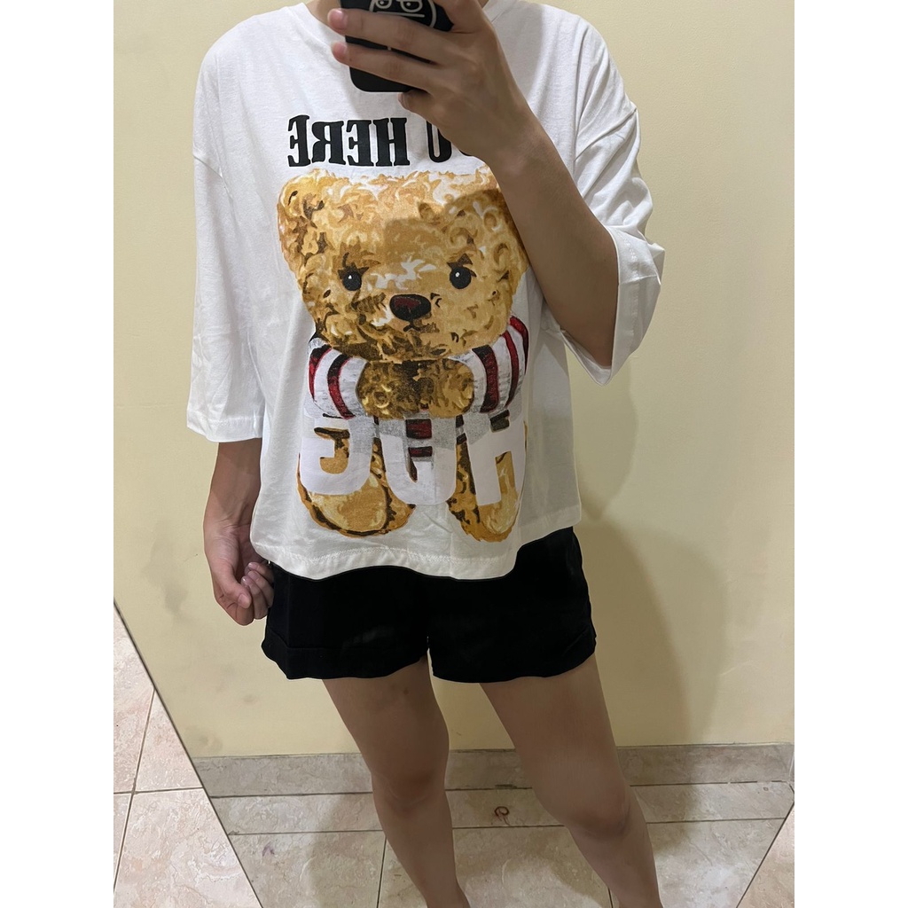 Toply shop  Oversize Tee Tshirt Wanita Model Longgar Motif Bear Ted