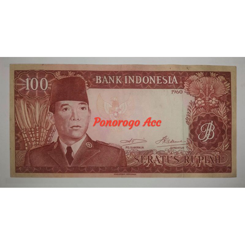 Uang kuno 100 rupiah soekarno asli tahun 1960