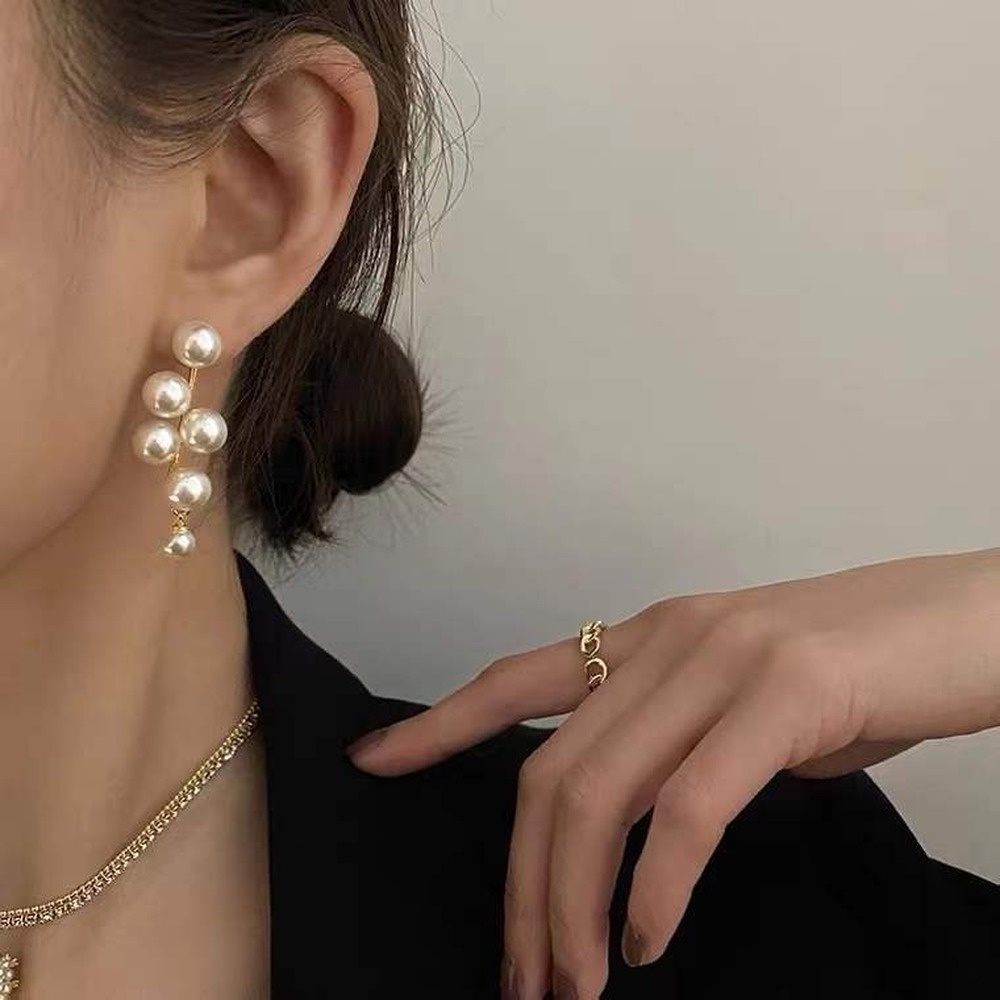 Anting Mutiara Geometris Gaya Retro Untuk Wanita