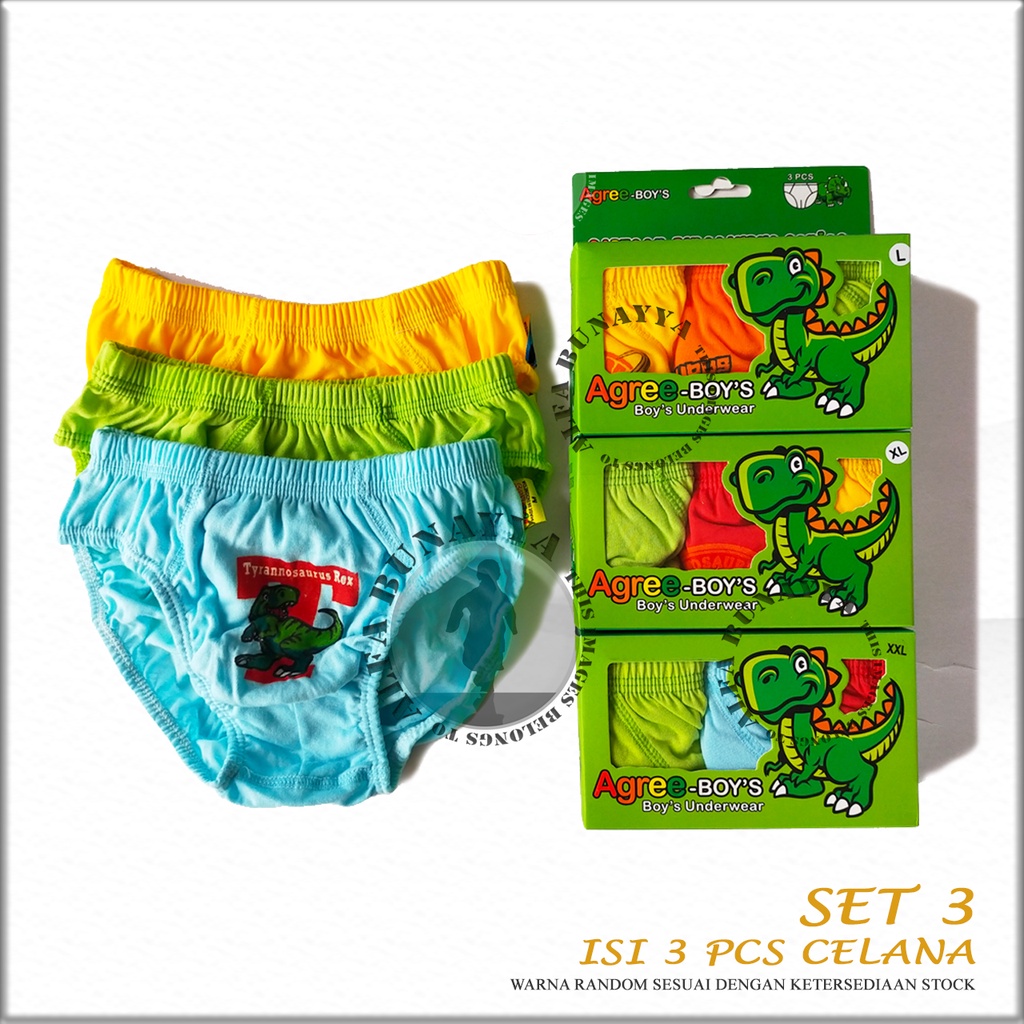 3 Pcs Celana Dalam Anak Laki-laki Agree Boys Dinosaurus CD Boys Underwear