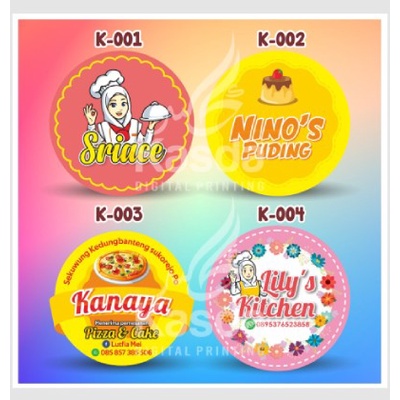 

Stiker label logo untuk usaha satuan dan per pack bahan chromo dan vinyl