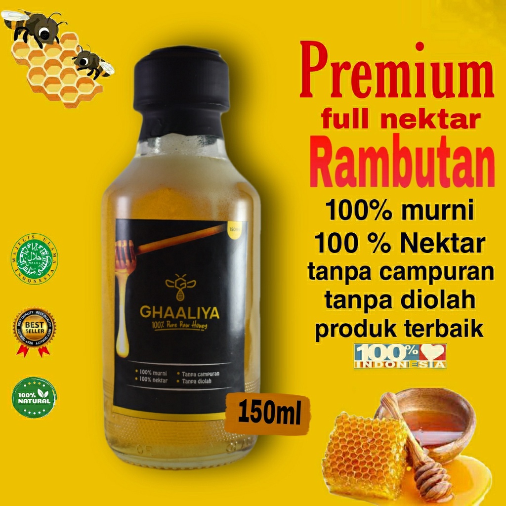 

Madu Ghaaliya Murni Asli 100% Nektar Bunga Rambutan premium terbaik 150ml/200gr original