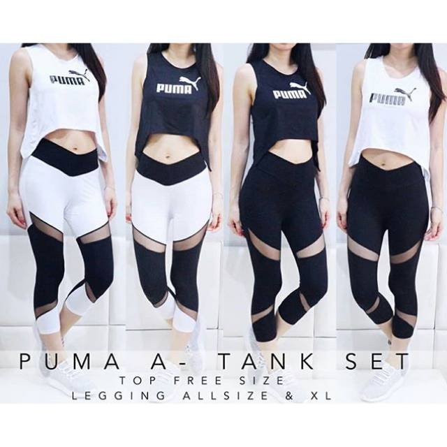 PUMA A TANK SET / SETELAN BAJU LEGGING OLAHRAGA WANITA SENAM AEROBIK ZUMBA FITNESS TERMURAH TERLARIS