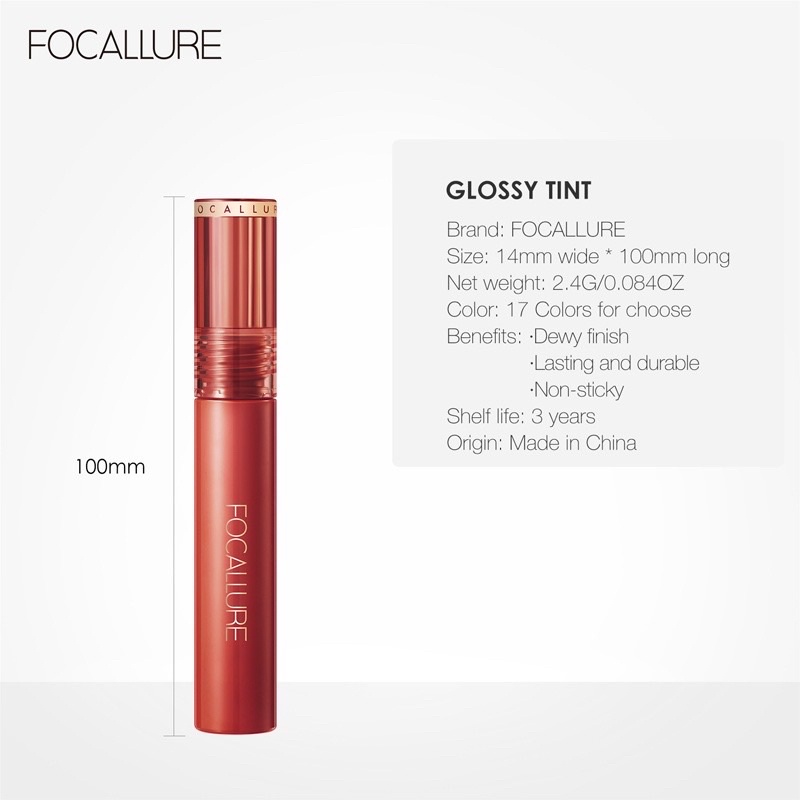 FOCALLURE Glossy Tint Jelly Clear Dewy Lip Tint - Tahan lama Lipstick Liptint