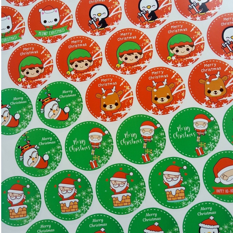 

Stiker Natal Premium - Sticker Christmas Bulat label seal kado WATERPROOF