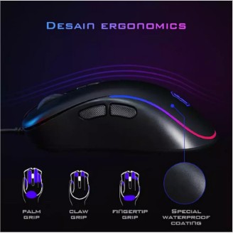 GAMEN GM1000 MOUSE GAMING RGB LIGHTING EFFECT 2400DPI ERGONOMIC DESIGN