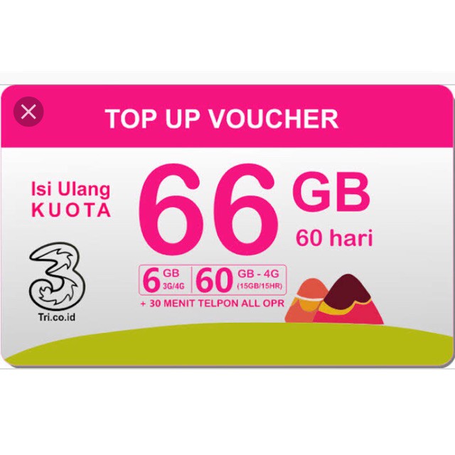 Promo Tri Three Voucher Kuota Lte 66gb Paket Data Tri 6 60gb Paket Internet Murah Shopee Indonesia