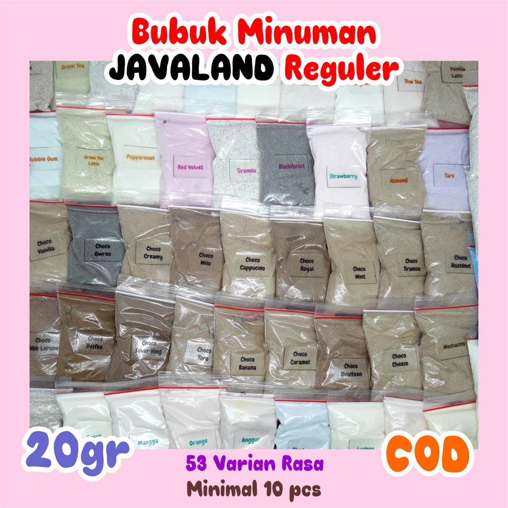 

Bubuk Minuman Javaland Reguler Banyak Rasa 20gr sachet (Minimal 10 Pcs)