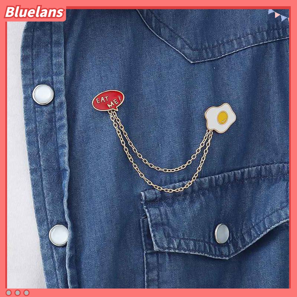 Bluelans Bros Pin Rantai Desain Kartun Telur Kucing Planet Kelinci Untuk Kerah Jaket Denim