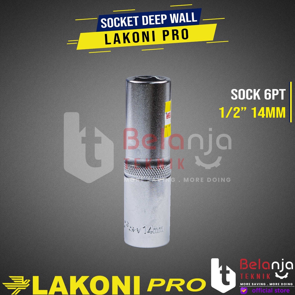 LAKONI PRO Socket Deep Wall 1/2" DR 6 PT Mata Kunci Sok Panjang 14MM