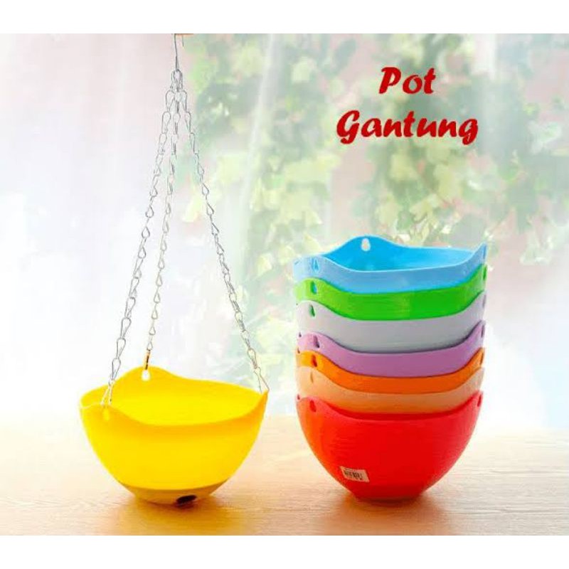 pot bunga plastik pot gantung lovenia (pot motif kayu)  warna hijau biru coklat