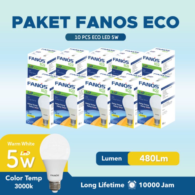 Paket 10 pcs Lampu Led Fanos Eco 5 watt Putih dan Kuning Garansi 1 tahun