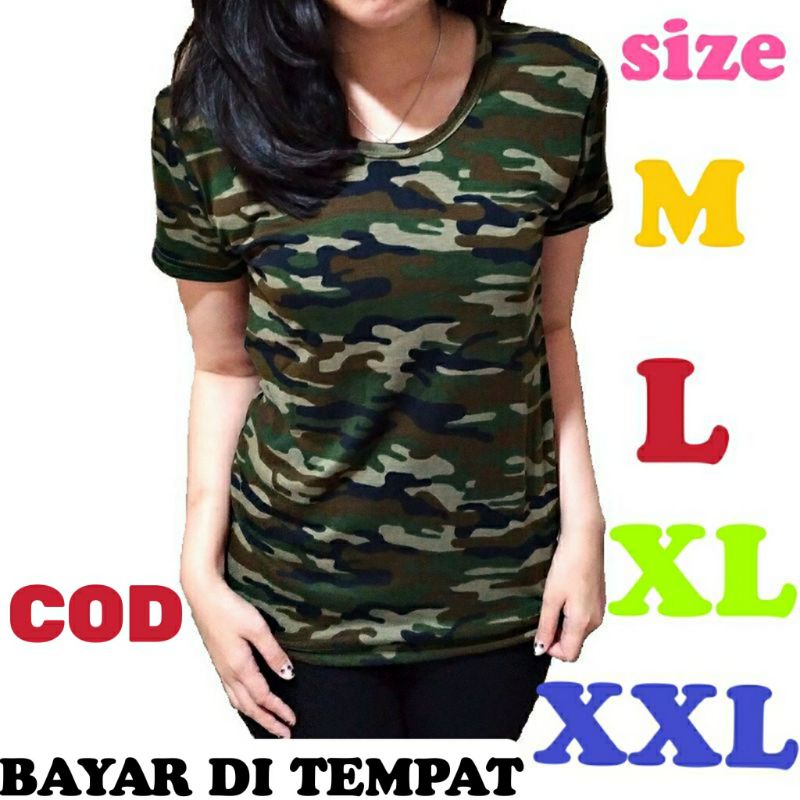 KAOS WANITA ARMY TENTARA LORENG BAJU ARMI CEWEK LENGAN PENDEK SIZE M - XXL