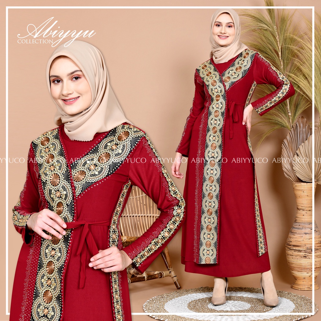 Abiyyuco TA9011 | Gamis Abaya Turkey Hitam Mewah Turki Warna Warni Elegan Turky Terbaru Turkiy Bahan Jersey dan Ceruty