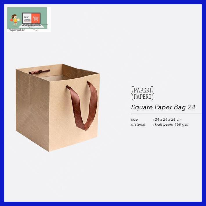 

D5Gt6R6- Square Paper Bag / Shopping Bag Coklat Untuk Box Kue - 24X24X26 Cm 57Ti800U-