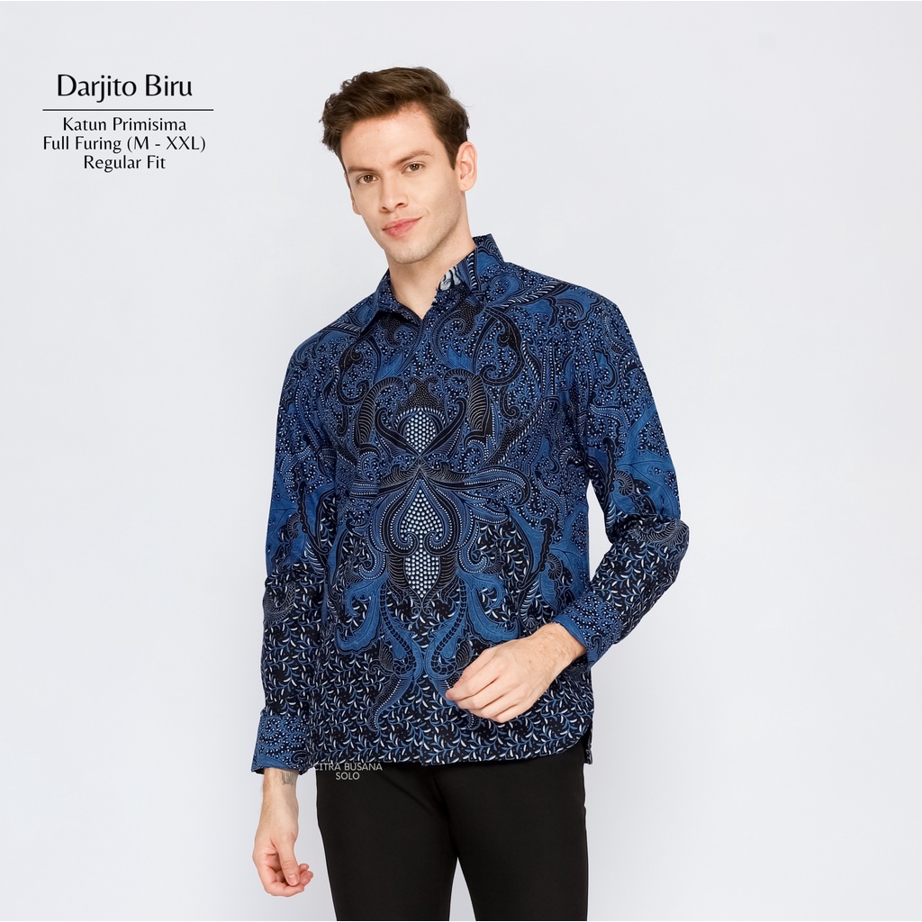 DARJITO BIRU Kemeja Batik Pria Full Furing Bahan Katun Primisima