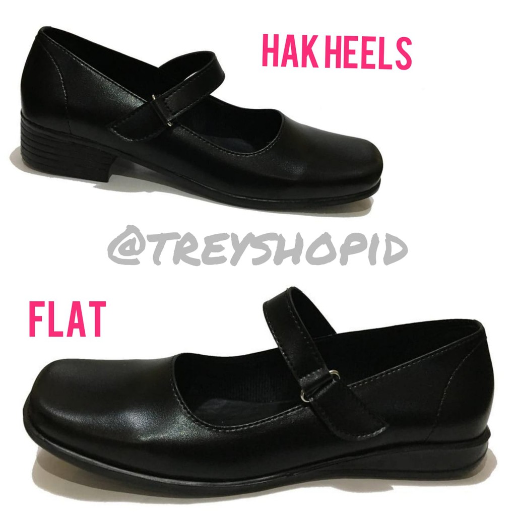 Sepatu Pantofel Wanita HItam / Sepatu Paskibra Wanita Flat / Hak Heels / Sepatu Sekolah Formal Hitam