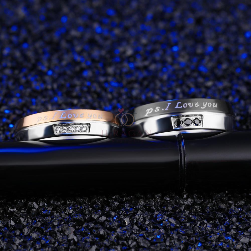 [AILOVIU] Cincin Couple Romantis R73 Titanium Ukir Nama Black Rosegold Unik Pria Wanita Tunangan Paladium Stainless Steel