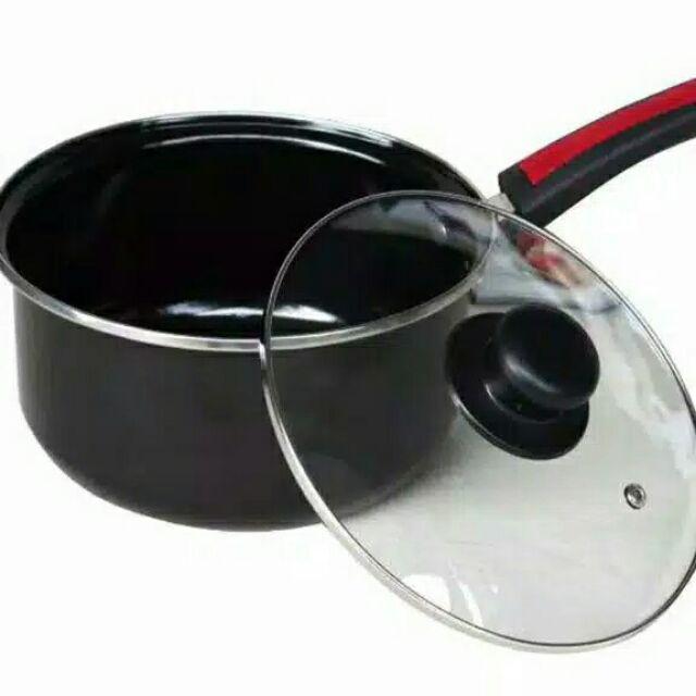 Sauce Pan Enamel Saucepan Q2 & Gsf 20cm + Tutup Kaca Panci Saus Panci Susu Anti Lengket Bahan Enamel