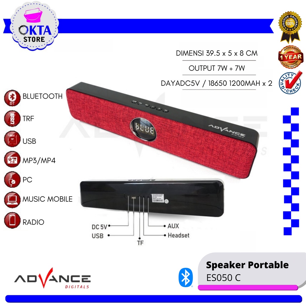 Advance Speaker Bluetooth Portable ES050 with USB Radio FM SD Card