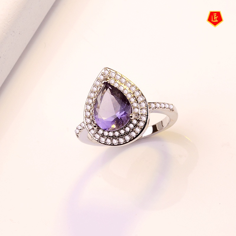 [Ready Stock]Colorful Gems Blue Topaz Ring Fashion Simple