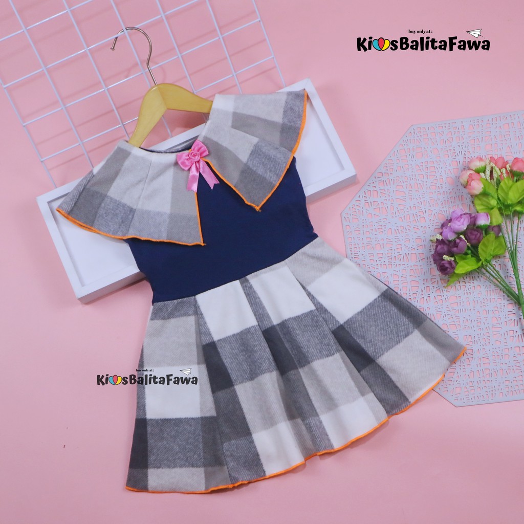 (BAHAN BLUDRU) Dress Yolla size 1-2 Tahun / Dres Cape Anak Perempuan Murah Baju Kensi Cewek Natal