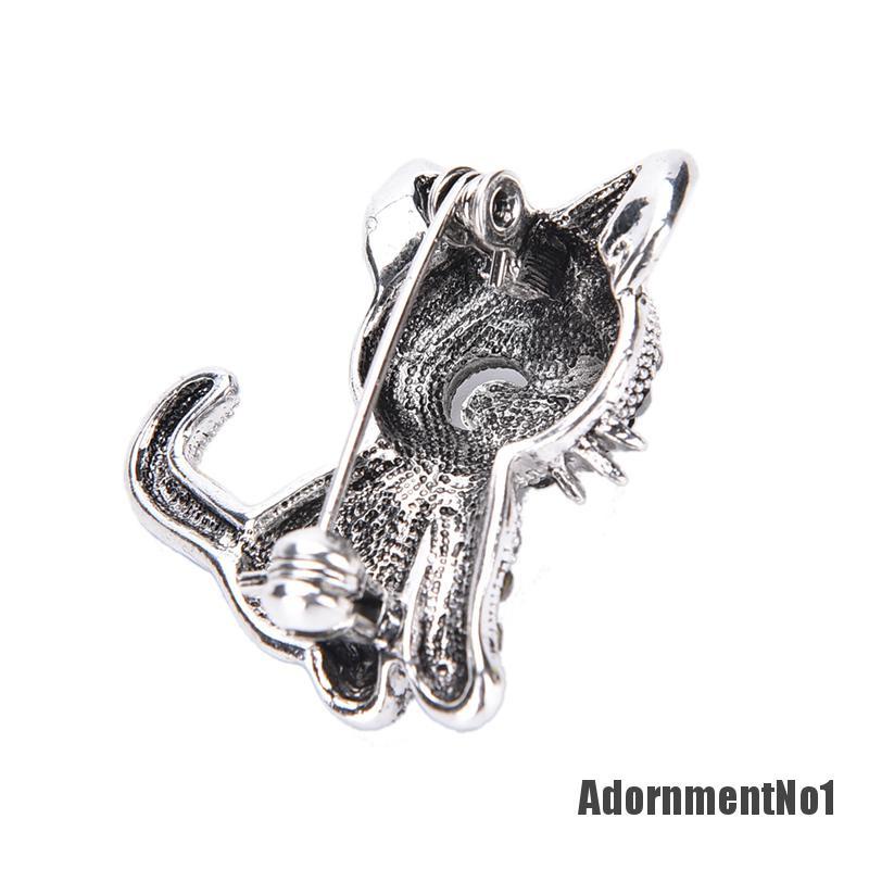 (Adornmentno1) Adornmentno1 Bros Pin Antik Bentuk Kucing Kecil Lapis Silver Untuk Wanita