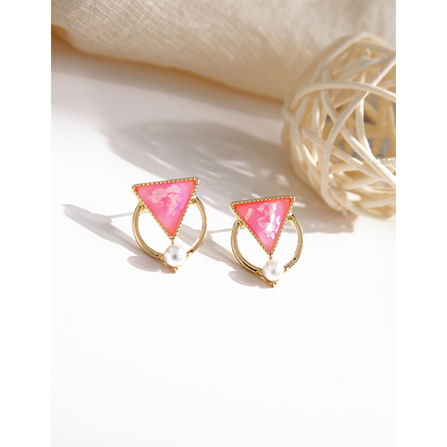 LRC AntIng Tusuk Fashion Geometric Shard Triangle Pearl Alloy Earrings K09871