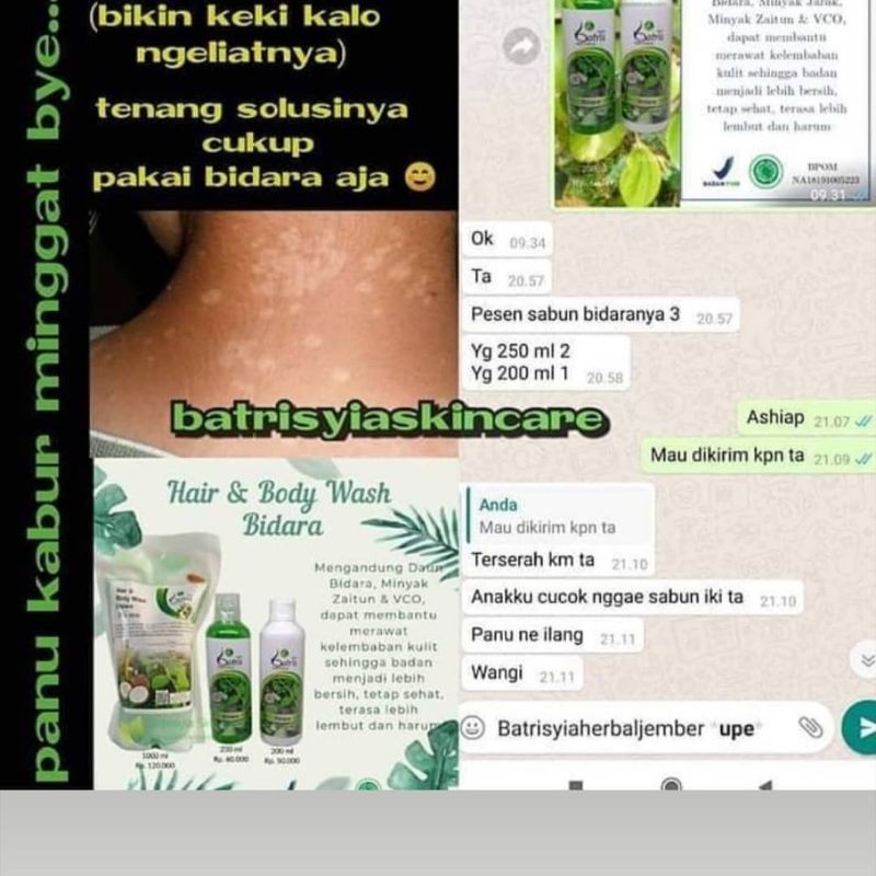 SABUN BIDARA REFIL BATRISYIA 1000 ML SABUN/ OBAT UNTUK PANU KUDAP URAP JERAWAT PUNGGUNG GATAL GATAL