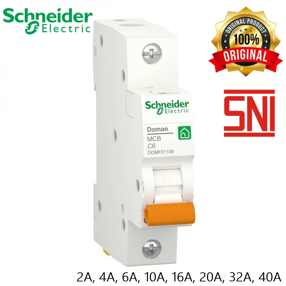 MCB Schneider Domae 1P 2A, 4A, 6A, 10A, 16A, 20A, 32A, 40A 1 Phase MCB SNI