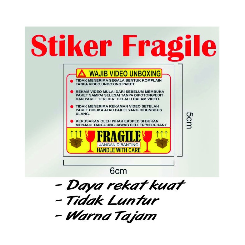 Jual Sticker Fragile Video Unboxing Paket X Cm Isi Lembar