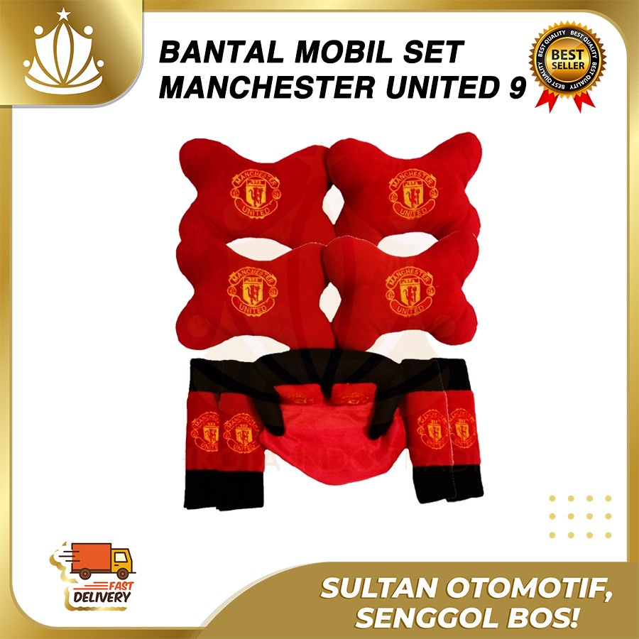 Bantal Jok Mobil Man United Set 9 PC / Bantal Leher Mobil MU 9 PC PROMO MURAH