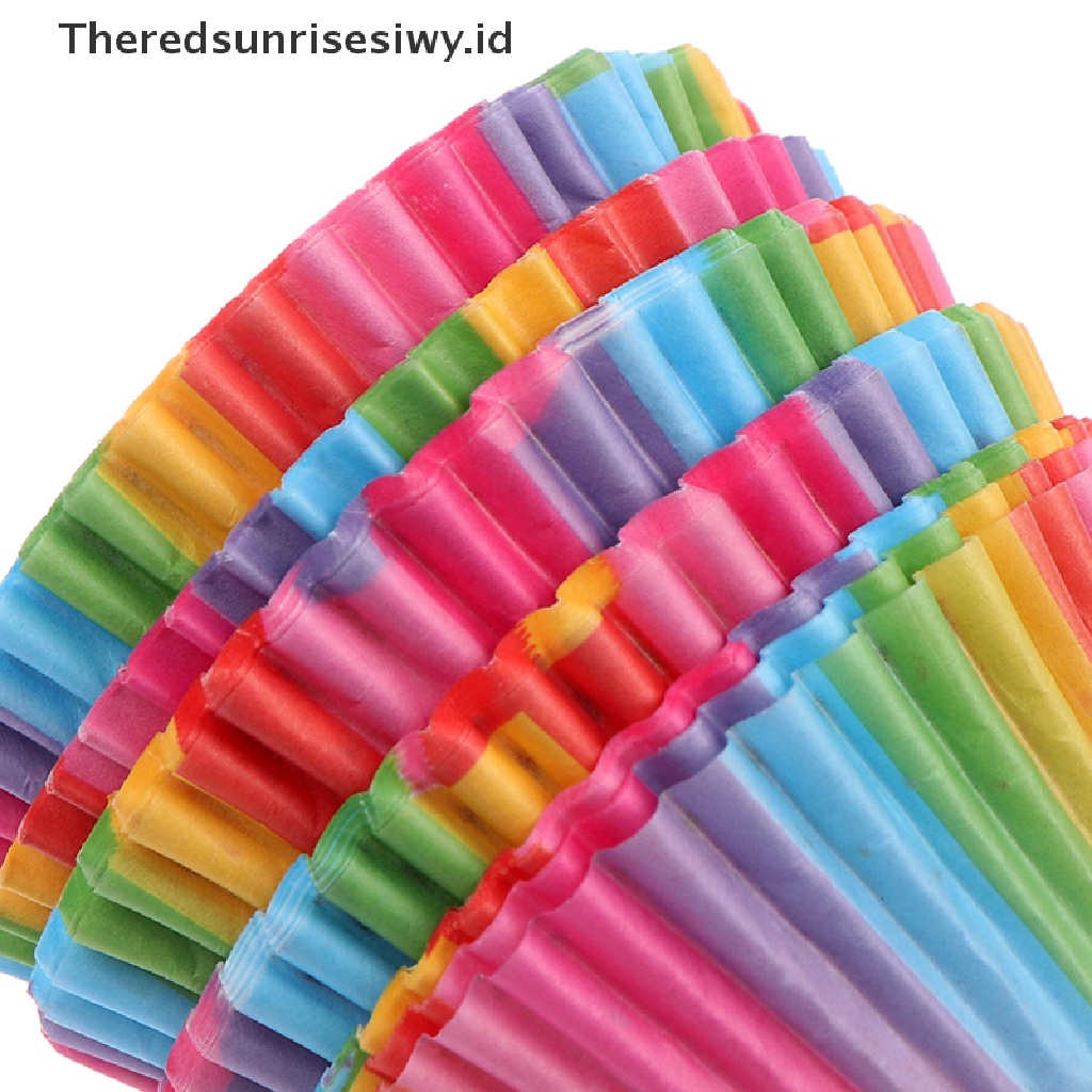 # Alat Rumah Tangga # 100pcs Kertas Cetakan Cupcake Warna Hujan