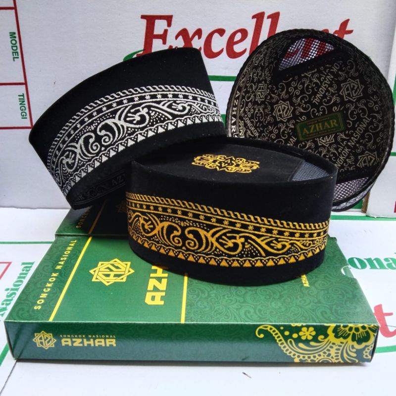 BISA COD Peci Songkok Hitam Motif Batik Warna Emas & Perak Peci Anak Lukis