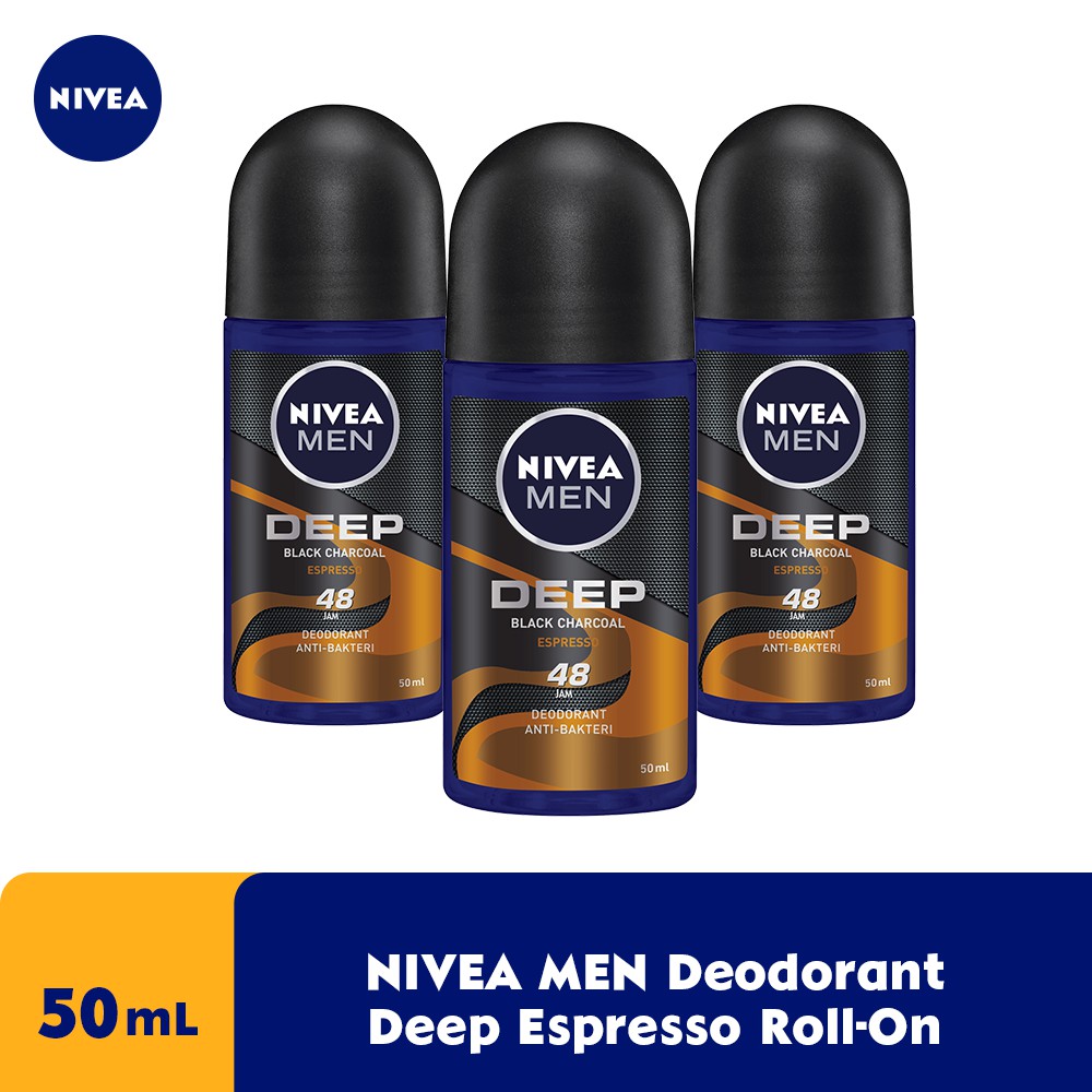 NIVEA MEN Personal Care Deodorant Deep Black Charcoal Espresso 48 JAM Roll-On 50 ml