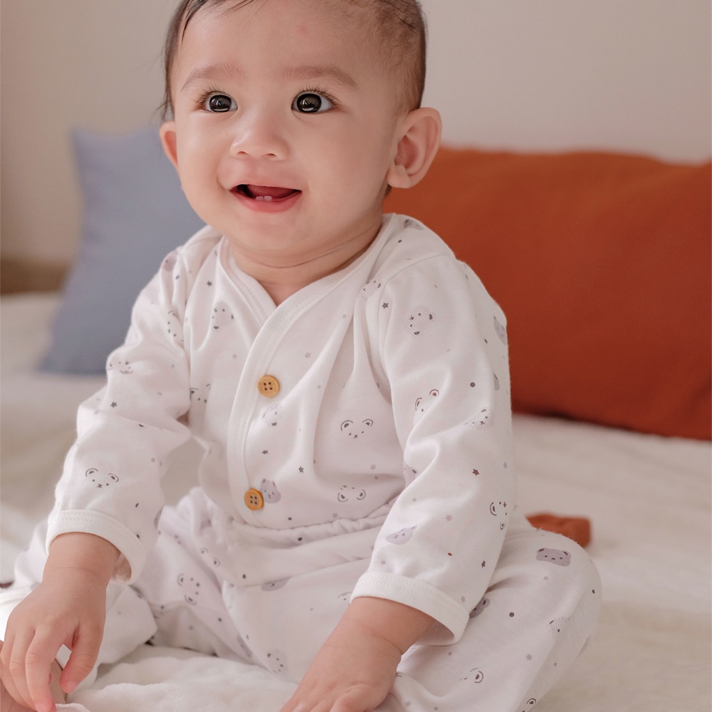 Nice Kids - Bear Printed Long Sleeve Baby Pajamas Set Setelan Piyama Baju Tidur Beruang Lengan Panjang Anak Bayi