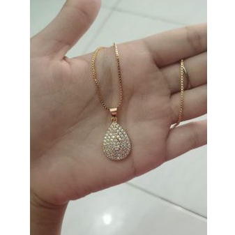 Kalung itali set liontin oval elegan titanium gold 18k