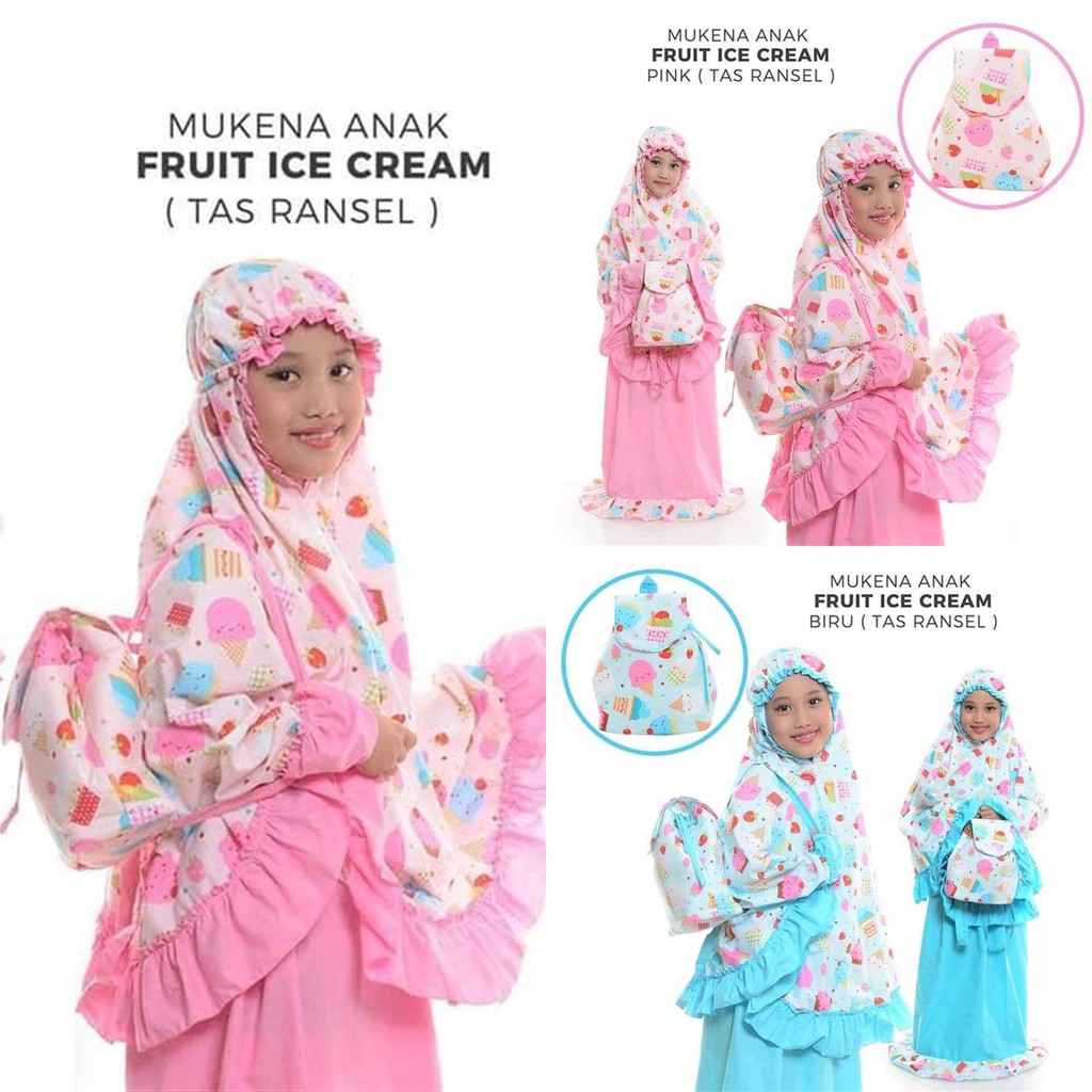 Mukena Anak Karakter Fruit Ice Cantik Lucu PG TK SD Usia 2-13 Tahun Tas