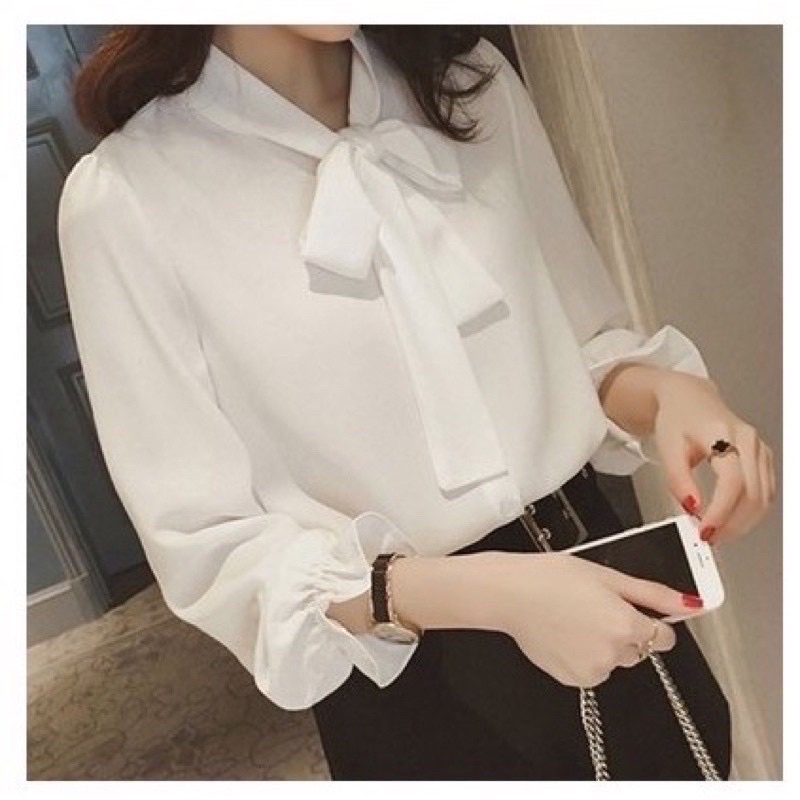 [FANYA]Blouse wanita  import lengan panjang kerah pita