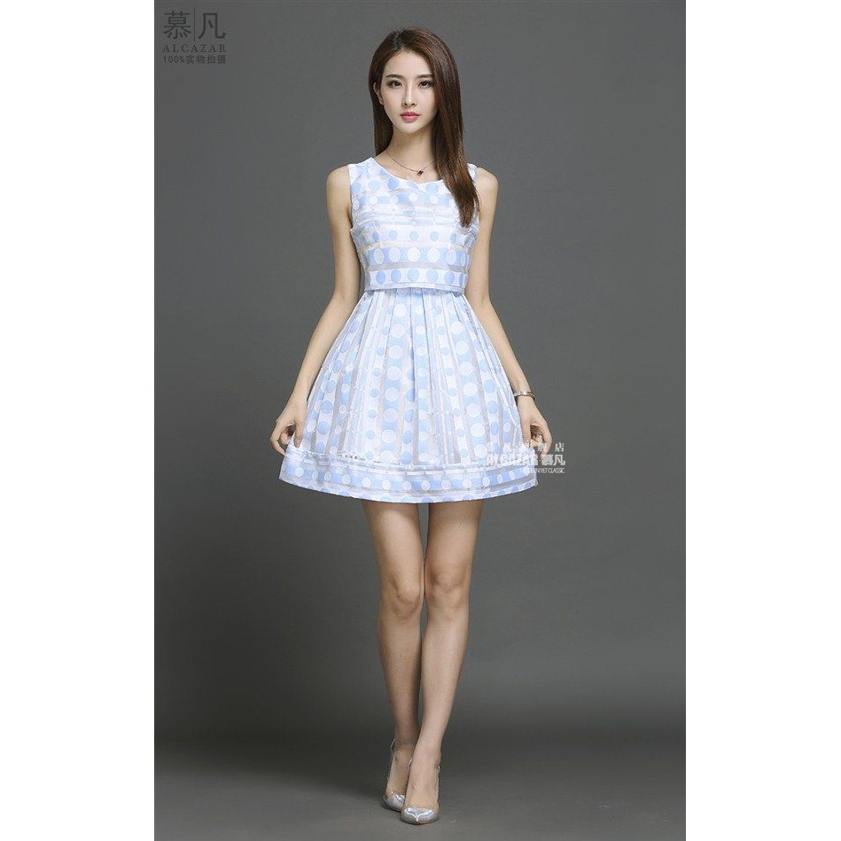 19573 Blue Polka Dot Organza Dress (size M, L, XL)