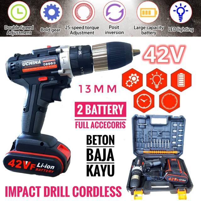 bor baterai drill beton 42v besi kayu japan impact UCHIHA
