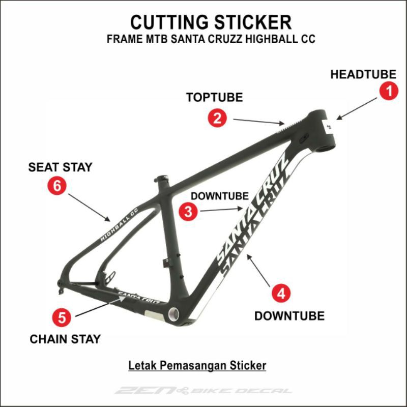 CUTTING STICKER FRAME SEPEDA MTB SANTA CRUZ HIGHBALL CC ORIGINAL