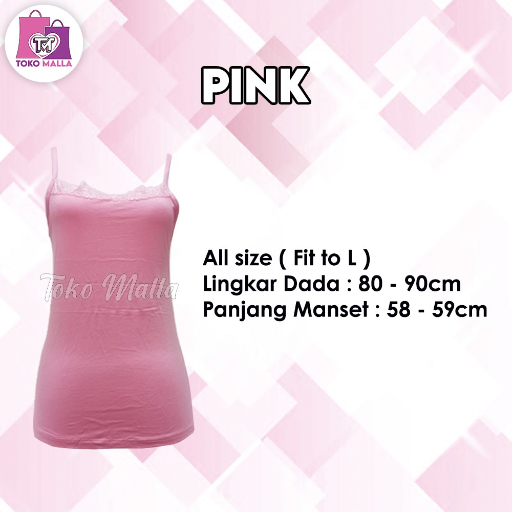 Camisol PREMIUM Tanktop Renda Tali Kecil, Tanktop Wanita Camisol Tali Kecil Camisole slim Ready stok-Pink