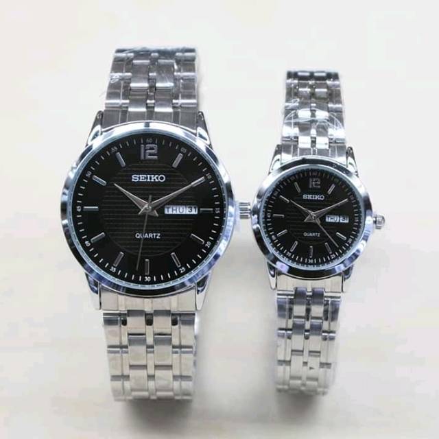 Jam tangan seiko couple/jam tangan seiko couple rantai stainless silver black