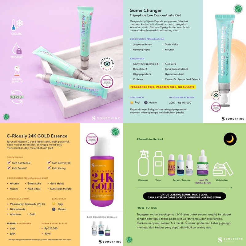 SOMETHINC Indonesia / Facial Wash Cleansing Essence Mist Toner Serum Ampoule Eye Cream Creme Eye Gel Sunscreen Sleeping Mask Masker Moisturizer Body Scrub Lotion / Cushion Loose Powder Eyebrow Eyeliner Mascara Lipstick Lip Tint Balm Sugar Wax Paket Oil