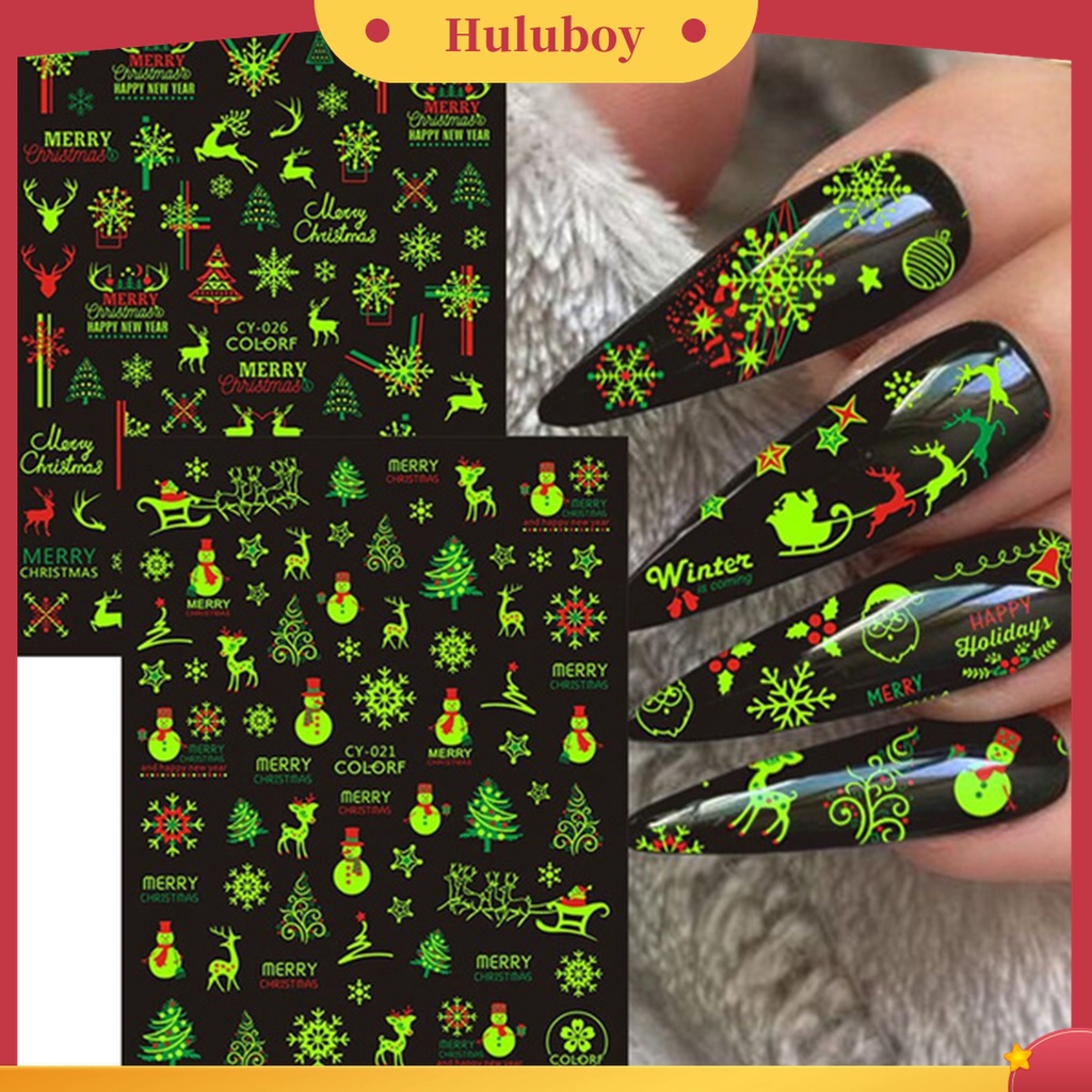 Huluboy Huluboy♡ 1 Lembar Stiker Kuku Desain Snowflake Natal Tahan Lama Untuk Salon Kecantikan