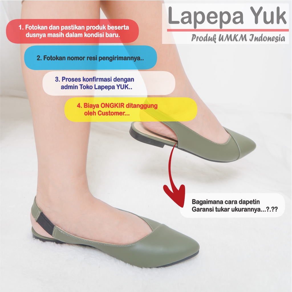 LAPEPA YUK - Sepatu Flat Shoes Wanita FREYA Untuk Kerja kantor Spatu Flatshoes Cewek Kuliahan Jalan Santai Casual Empuk Nyaman Slop Lancip Warna OLIVE  Kasual Hijau Strap Tali Selop Belakang Premium Original Kekinian Terbaru Shoes ORI Mall Official Store