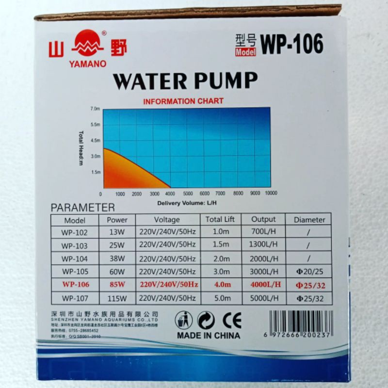mesin pompa water pump YAMANO WP 106 submersible ph aquarium kolam  4000 sd 5000 Lph hidroponik