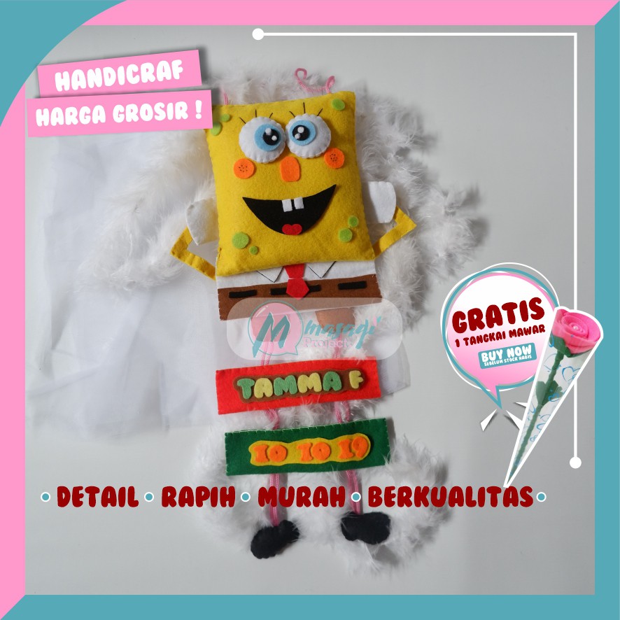 Custom Hiasan Pintu Dinding Kamar Nama Anak Flanel Spongebob Kuning Murah Grosir