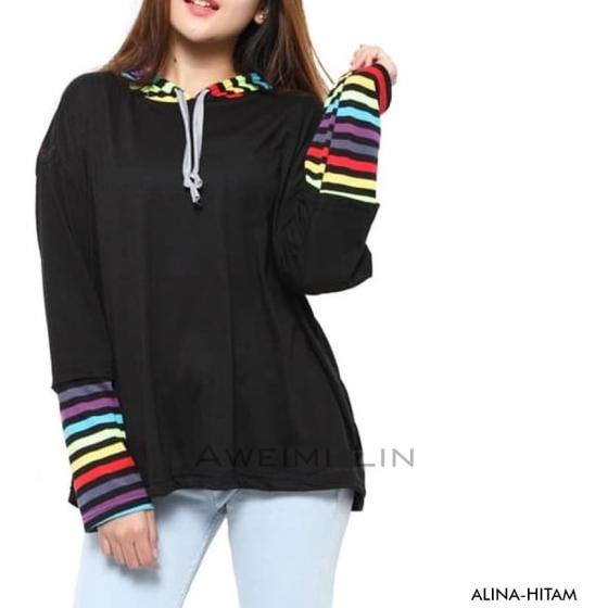 ➾ BAJU ATASAN KAOS HOODIE JUMBO WANITA LENGAN PANJANG ALINA ❋
